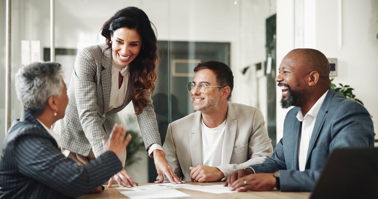 Meeting, documents and business people in office for finance investment with company with online