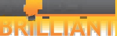 Brilliant logo featuring orange and yellow geometric shapes with white text spelling out the word Brilliant