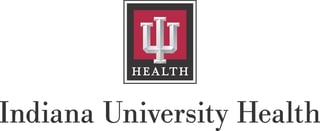 Indiana University Health logo with IU trident symbol on red and gray background