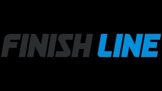 Finish Line logo with gray text on left and blue text on right against black background