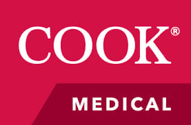 Cook Medical logo featuring white text on red background with registered trademark symbol
