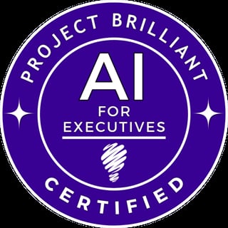 Project Brilliant Certified badge for AI for Executives with purple circular design and white text