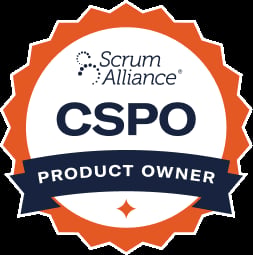 Scrum Alliance CSPO Product Owner certification badge with orange starburst border